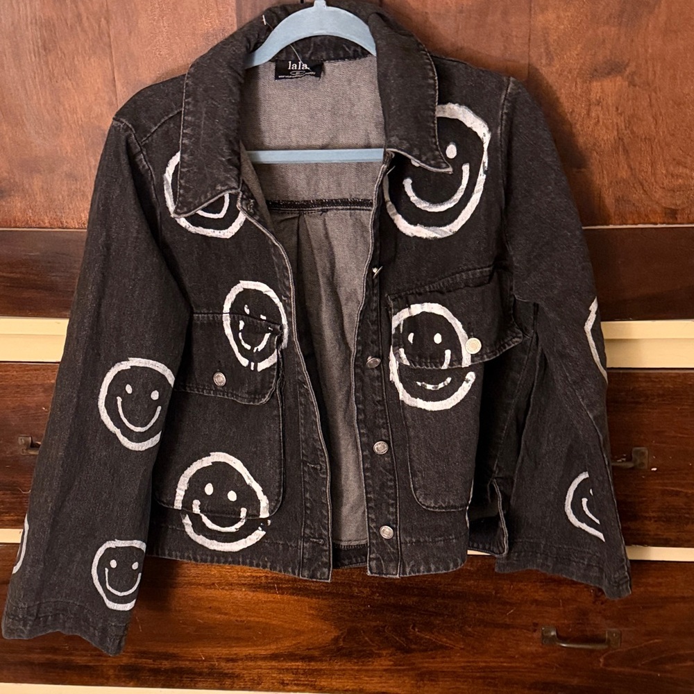 Dressed in LALA Black Smiley Jean Jacket